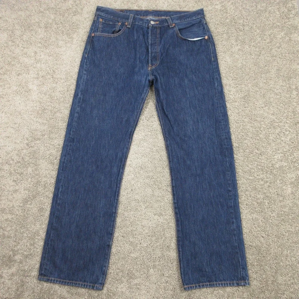 Levis Jeans Mens 36x32 Blue 501 Button Fly Original Straight Stone Denim Pants